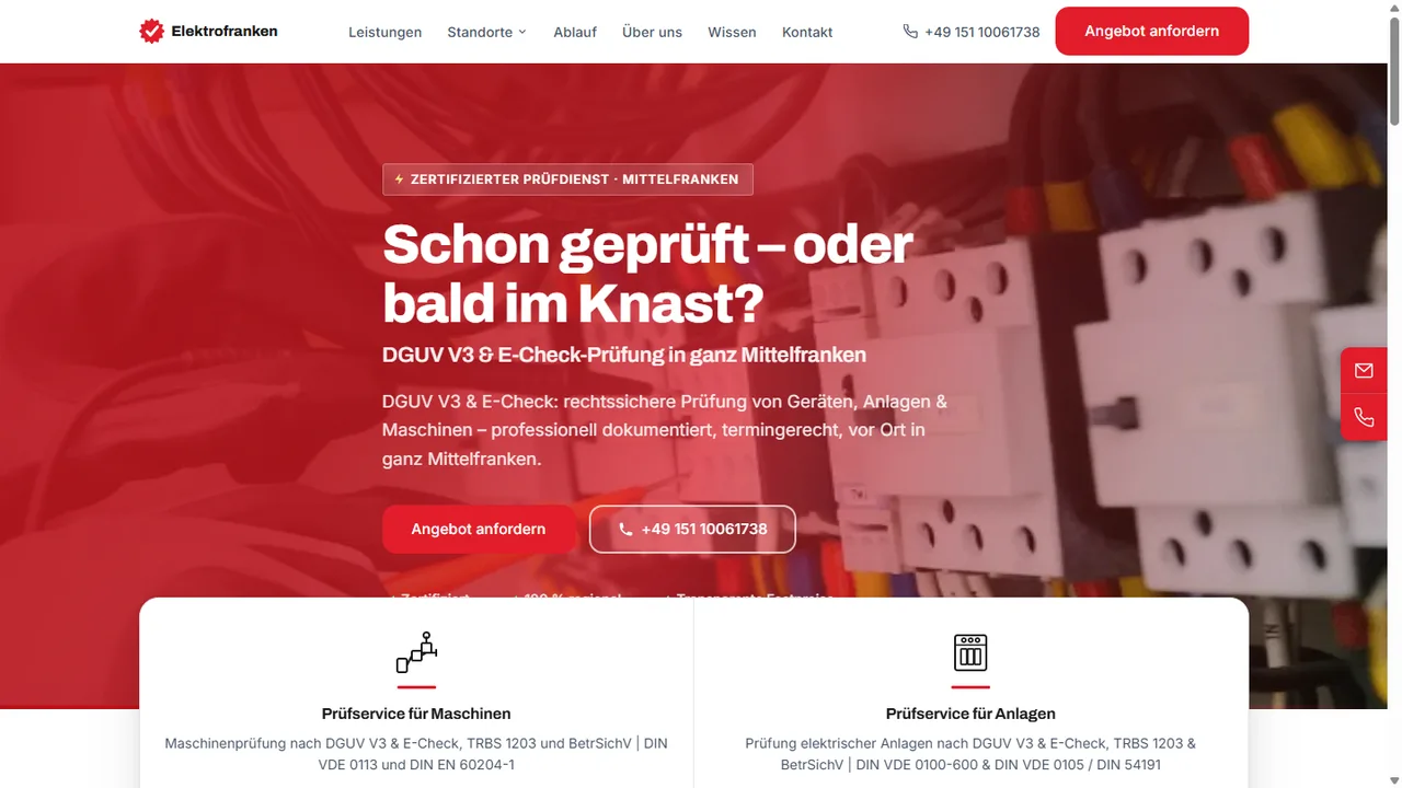 Screenshot der Website Elektrofranken